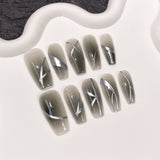 Handmade press-on nails spray gun black gills hand-painted irregular lines metal advanced sense nail art wearable nail sticker｜365nails