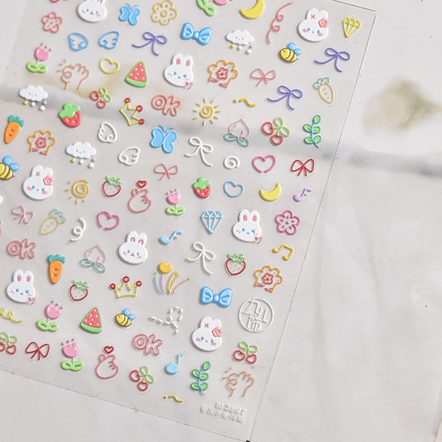 Pastel Heart & Bow Nail Stickers – 5D Embossed Kawaii Sweet Set