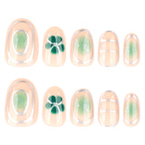 Fresh green smudges summer flowers almond-shaped press-on nails