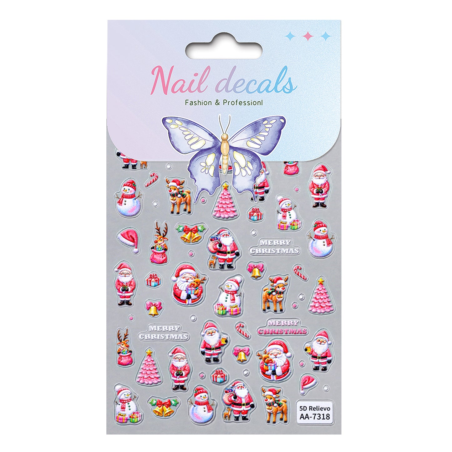 Original Christmas snowman manicure sticker 5D relief three-dimensional colored Christmas tree DIY nail sticker jewelry AA