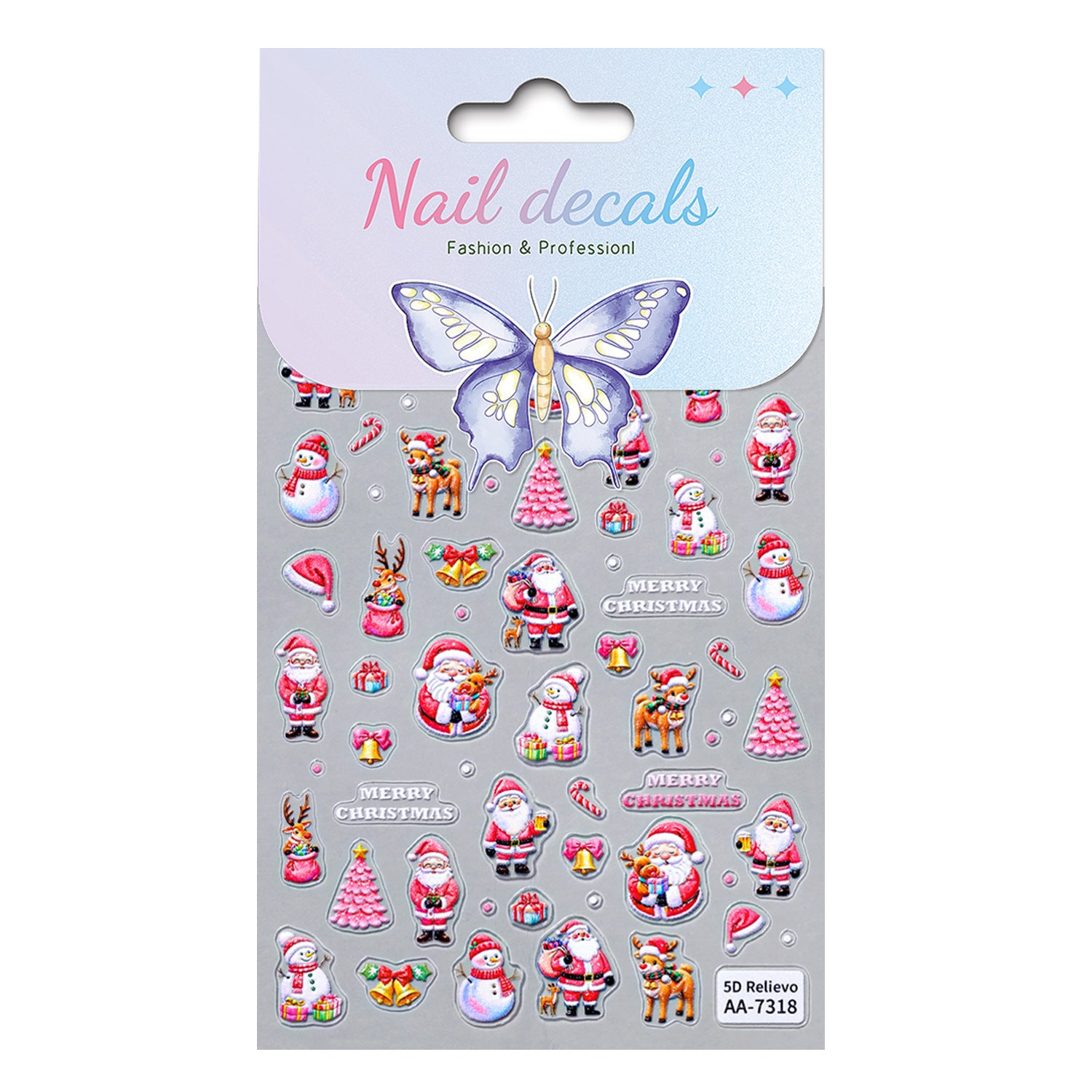 Original Christmas snowman manicure sticker 5D relief three-dimensional colored Christmas tree DIY nail sticker jewelry AA