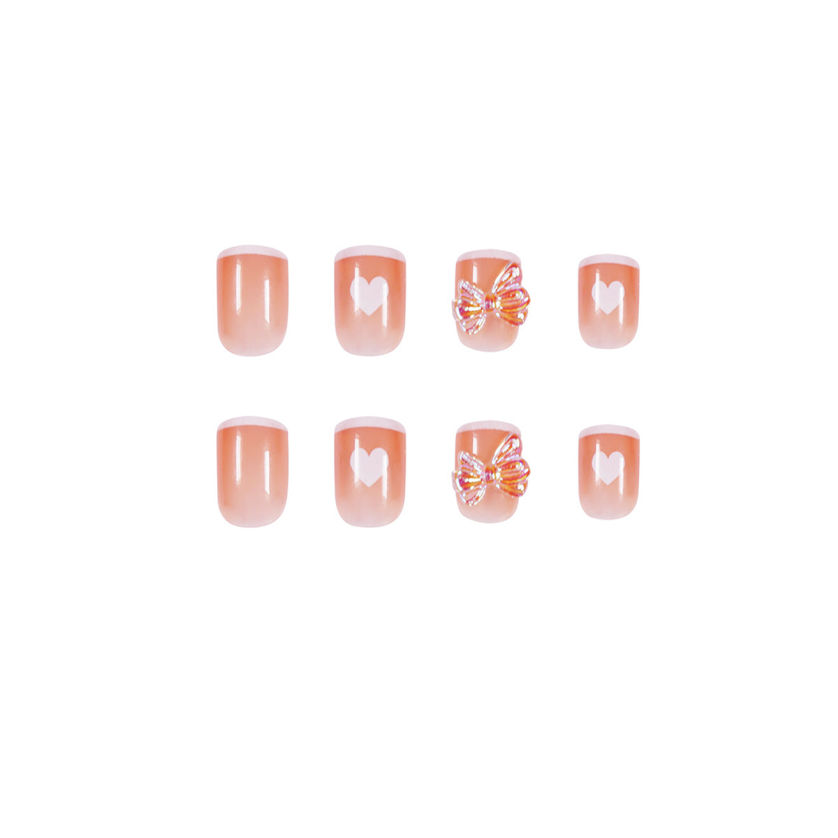 Nude escuro creme branco amor borboleta unha postiça finalizada removível ｜365nails