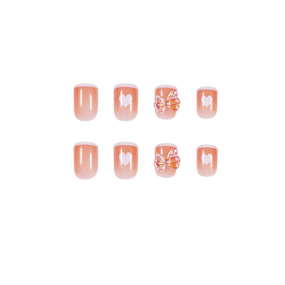 Nude escuro creme branco amor borboleta unha postiça finalizada removível ｜365nails