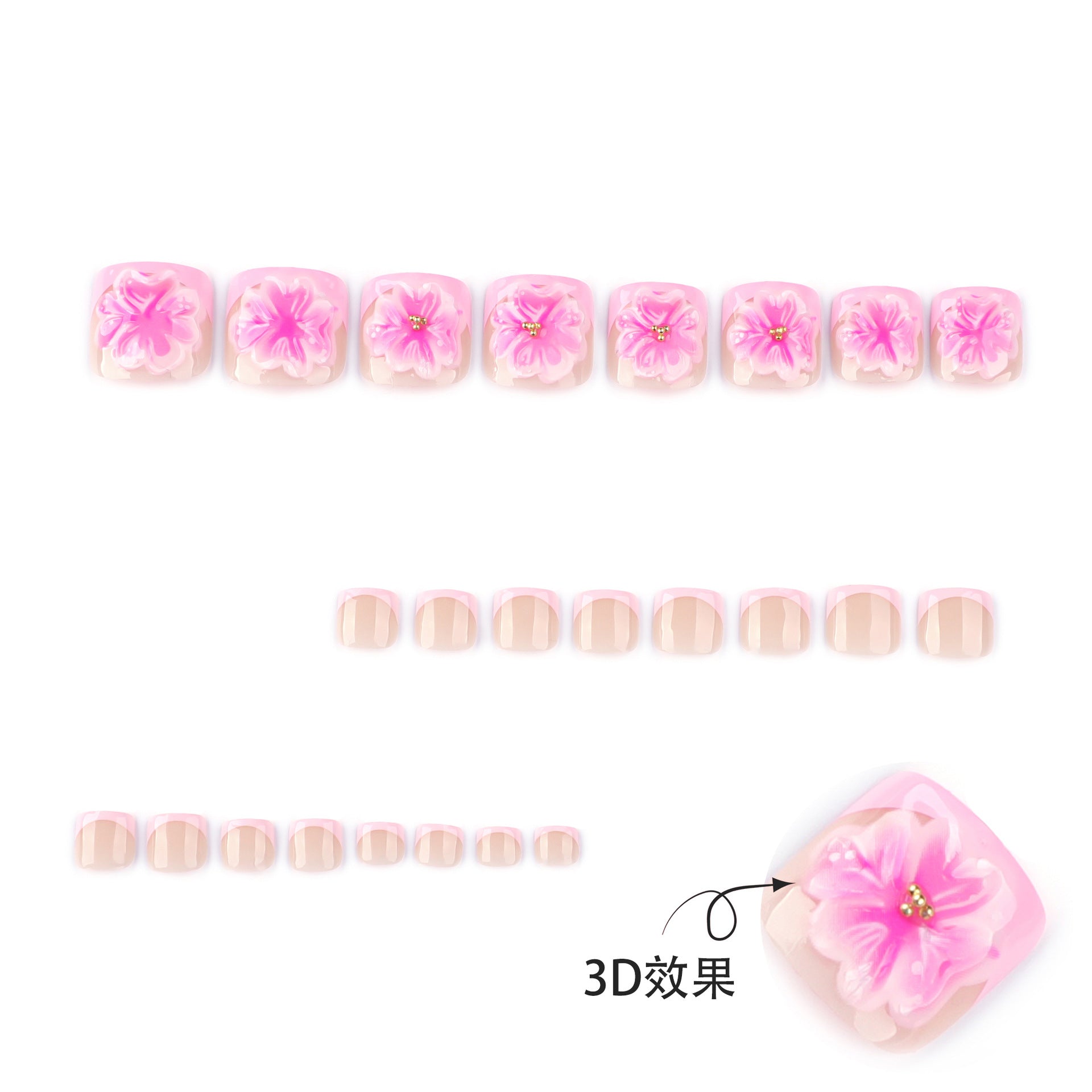 Uñas postizas de gran venta y diseño de flores 3D para manicura de verano, producto terminado para uñas de los pies, venta al por mayor | 365nails