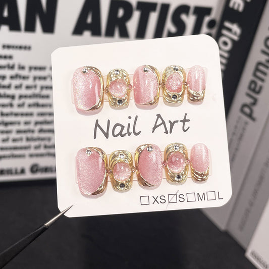 Buccellati Nail Art Spar cat eye Magic Mirror Powder Premium Whitening Short Handemade press on nails  Sticker｜365nails