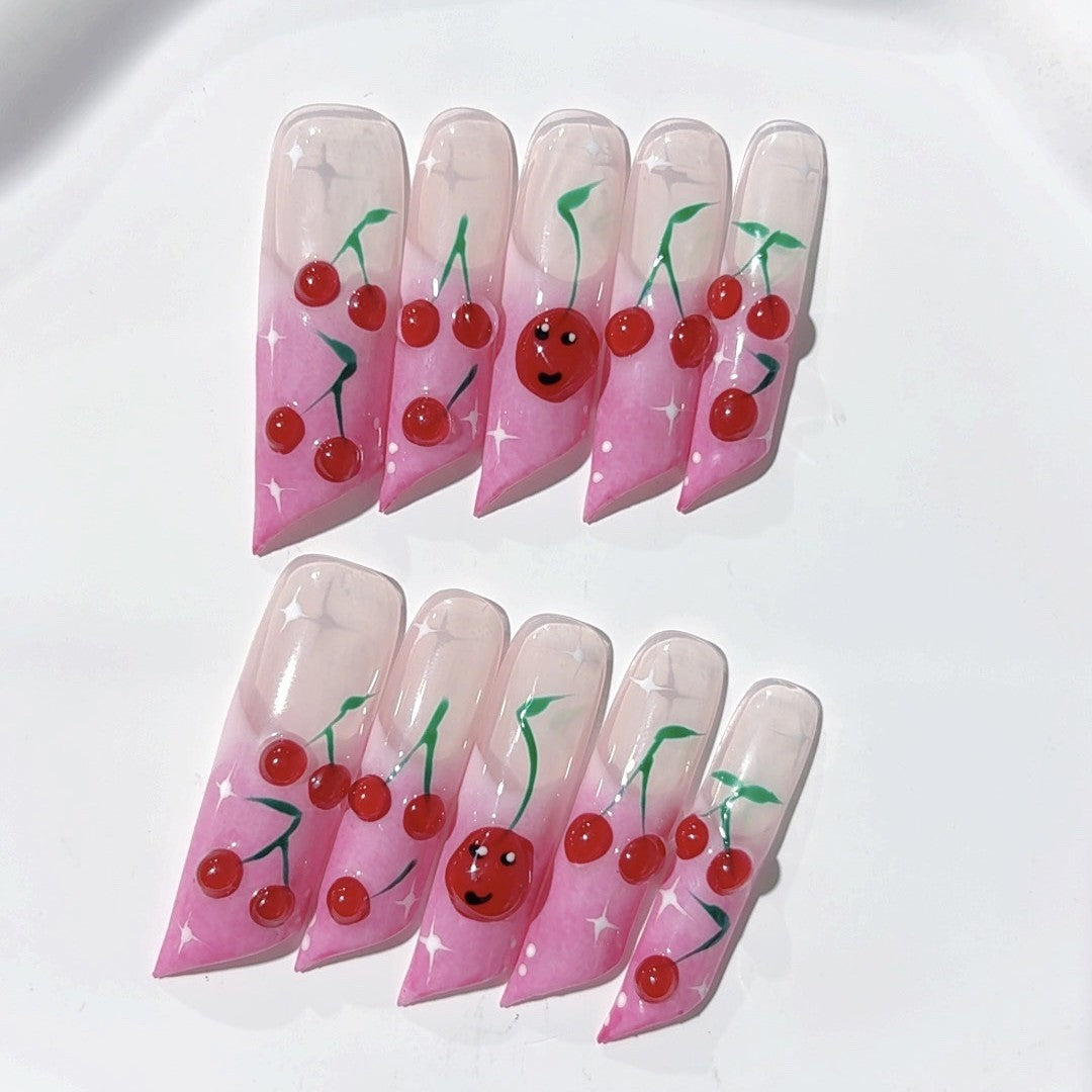 Cute Cherry Gradient Extra Long Press On Nails