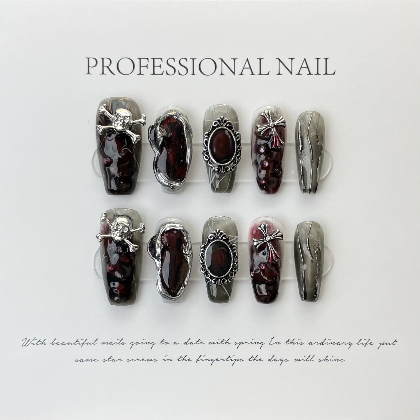 Halloween press on nails ins dark spice girl style handmade skull Crowe heart advanced sense | 365nails