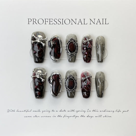 Halloween press on nails ins dark spice girl style handmade skull Crowe heart advanced sense | 365nails