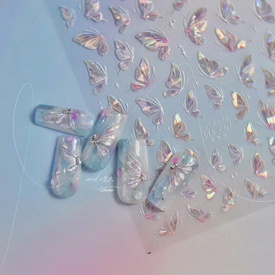 365nails: "Borboleta de Luz Holográfica em Concha" – Adesivos de Unha Iridescentes
