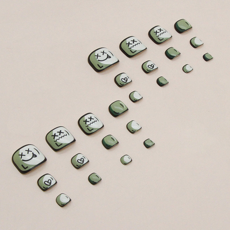 Arte de unha com expressão em estilo cômico fofo, unhas postiças, unhas postiças, verde abacate, tabletes de arte de unha, unhas postiças acabadas, atacado de unhas｜365nails