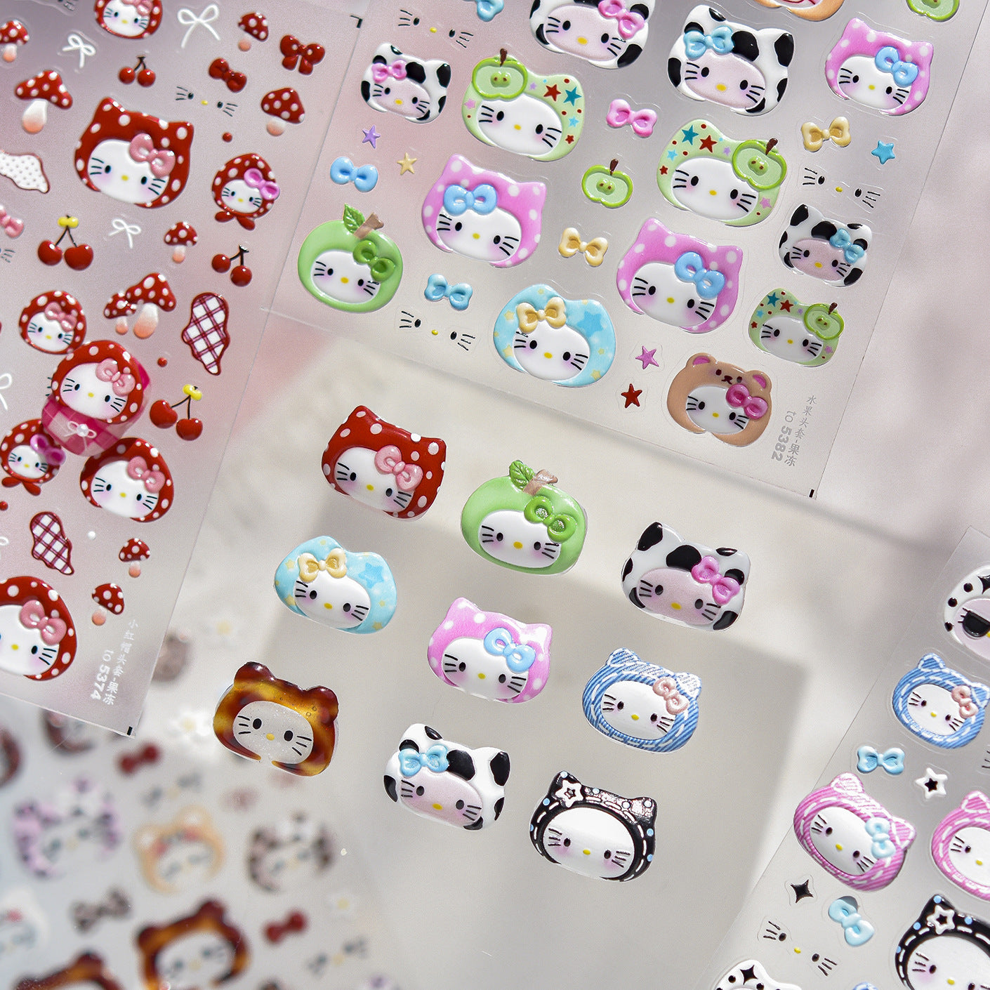 Hello Kitty Red Cherry & Mushroom Collection: "Cute Hello Kitty" – 3D Embossed Nail Sticker
