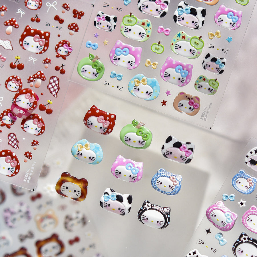 Hello Kitty Red Cherry & Mushroom Collection: "Cute Hello Kitty" – 3D Embossed Nail Sticker