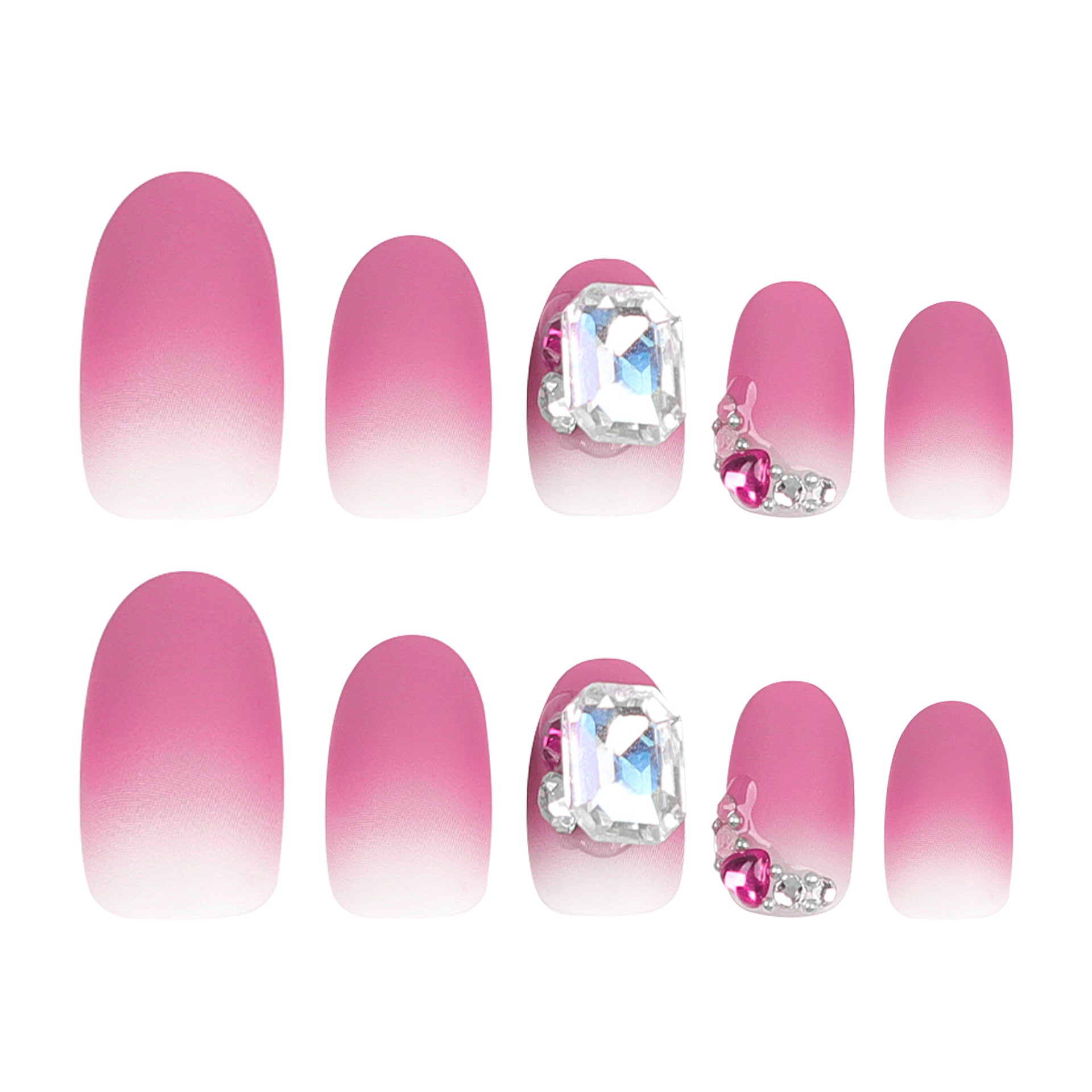 365nails: "Blush Ombre Crystal Oval" – Rhinestone Accent Press-on Nails