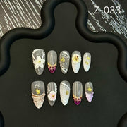 365nails: "Ethereal Garden" – Hand Painted Floral Handmade Medium Almond Nails
