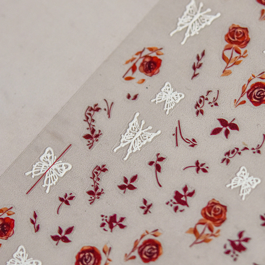Vintage Rose Nail Stickers –  Embossed Romantic Floral Set