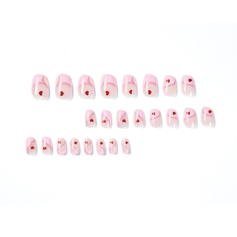 "Pink Swirls & Red Hearts" - Precision Crafted Press-On Nails