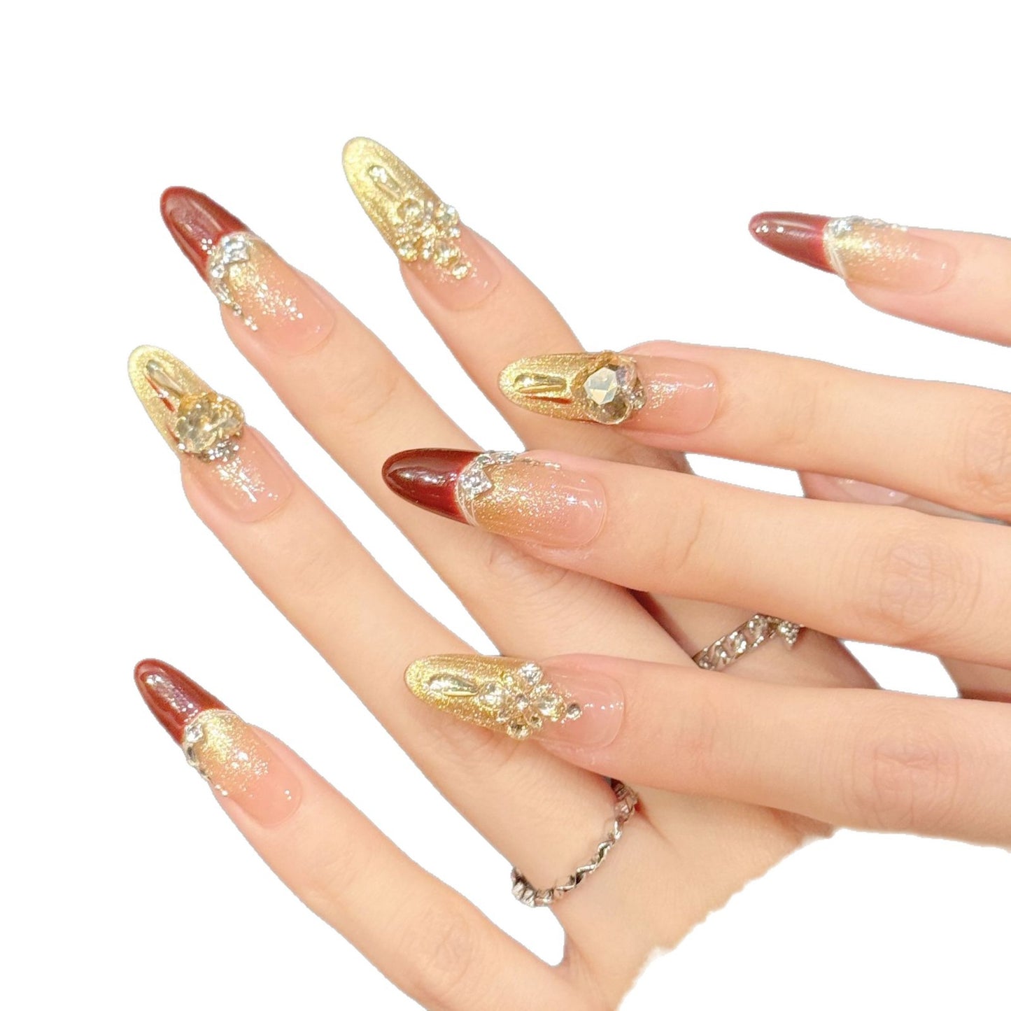 Red Gold Crystal Luxury Press On Nails