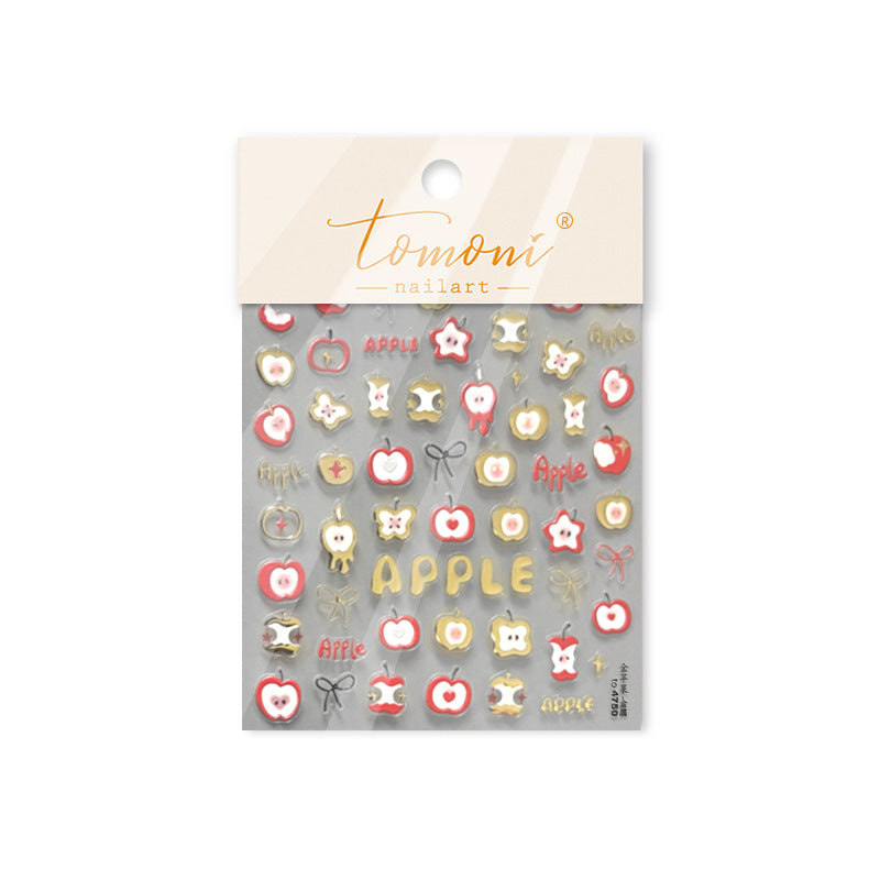 Golden Apple & Tooth Collection: "Cute Golden Apple Tooth" – 3D Embossed Nail Sticker