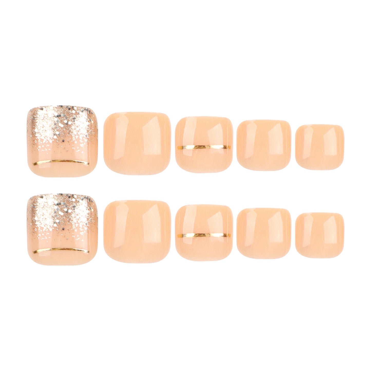 Naked foot nail piece wholesale gold line foot wear nail champagne glitter gradual change nail art toenail piece｜365nails