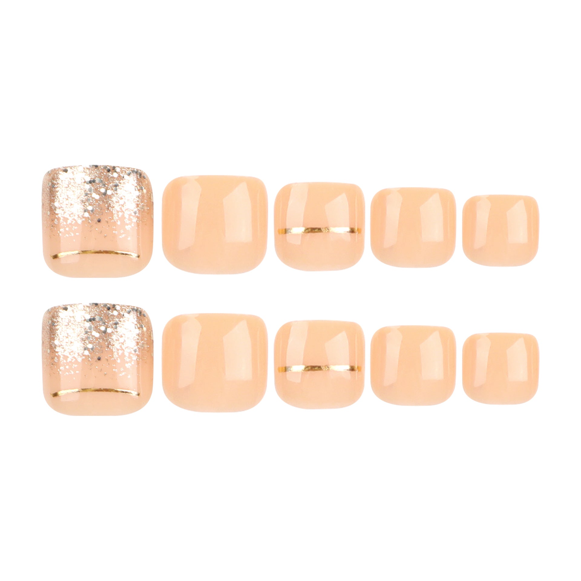 裸色足部穿戴甲｜金線與香檳亮粉漸變美甲 批發｜365nails
