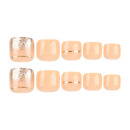 Naked foot nail piece wholesale gold line foot wear nail champagne glitter gradual change nail art toenail piece｜365nails