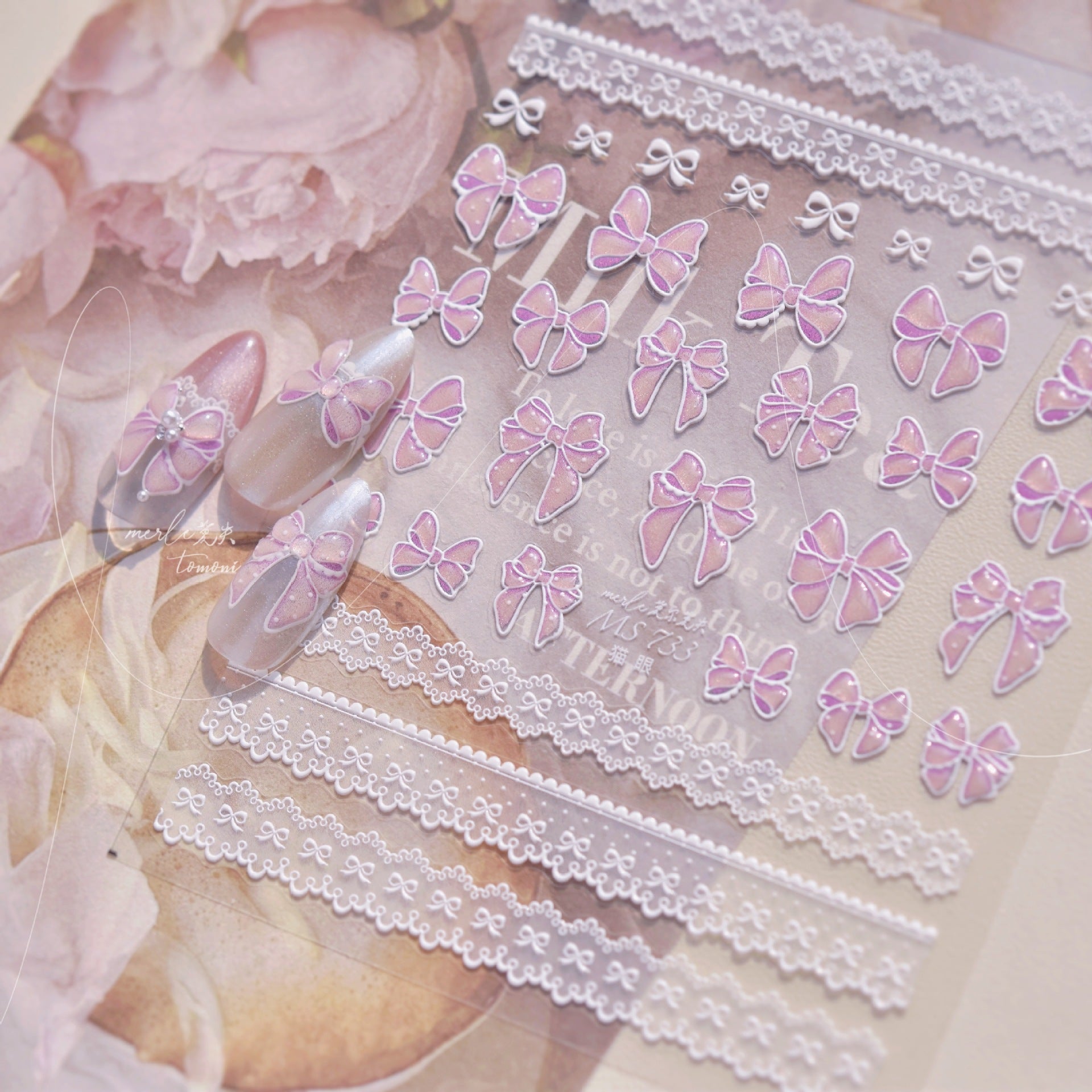 365nails: "Pink Glitter Bow & Lace" – nail art stickers