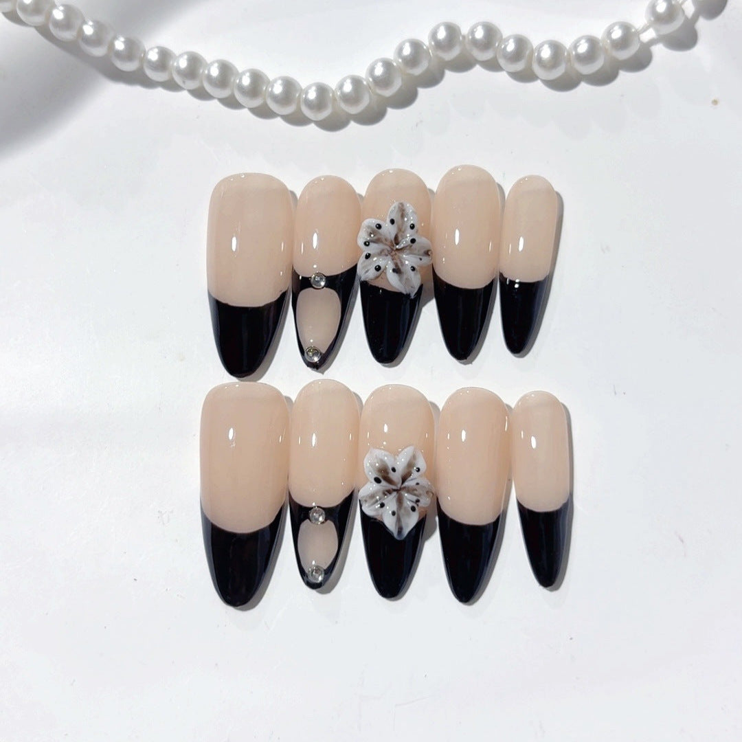 Dark Orchid: "Black French Orchid" – Almond Shape Handmade Press-On Nails