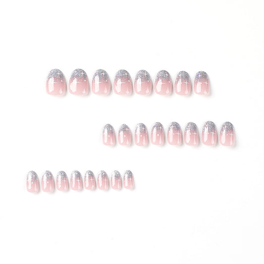 Sweet and cool  silver glitter French  sticker white starry short  nail｜365nails