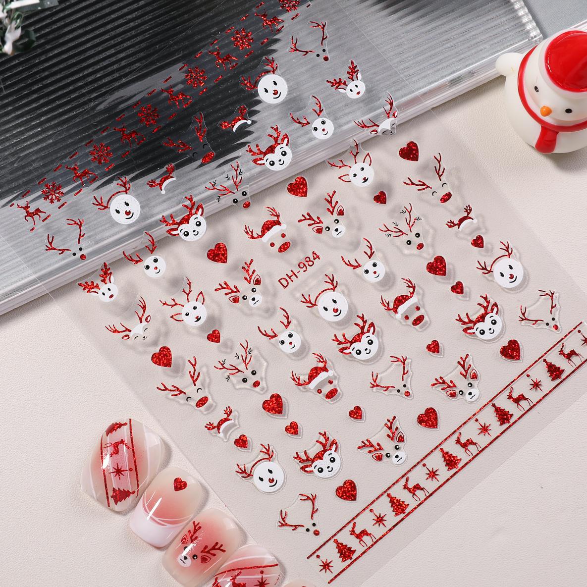 Christmas Series Nail Sticker Flat Belt Adhesive Christmas Snowman Elk Nail Art Sticker Ornament DH