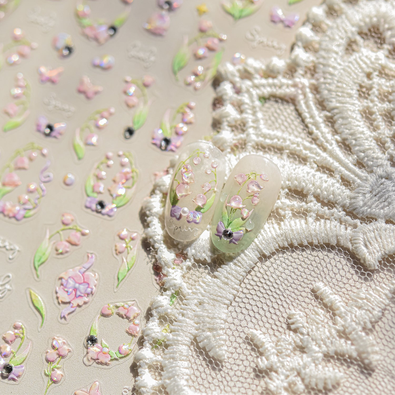 Spring Floral Wreath Collection: "Pastel Blossom" – 3D Crystal Diamond Nail Sticker