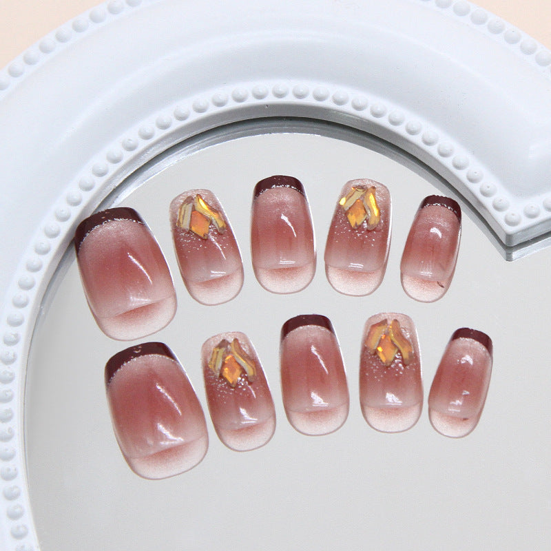 Nail Tips  Prefabricated Nail Crimson Smudge cat eye Silver Powder Line French Stack Diamond Explosive Flash Diamond Nail Art 30 Pieces｜365nails