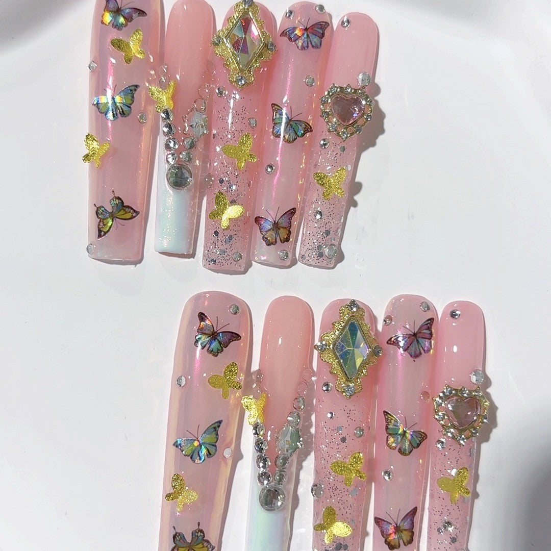 Pink Butterfly Crystal Fantasy Press On Nail Set