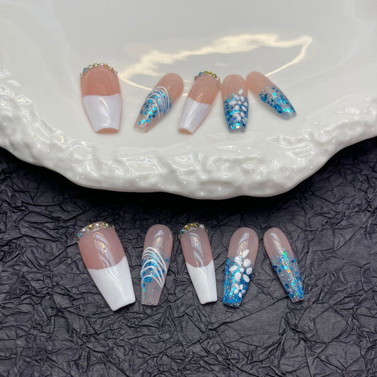 Extra long French wearing glitter nail art fake nails sticker finished product sexy and exaggerated Europe | 365nails