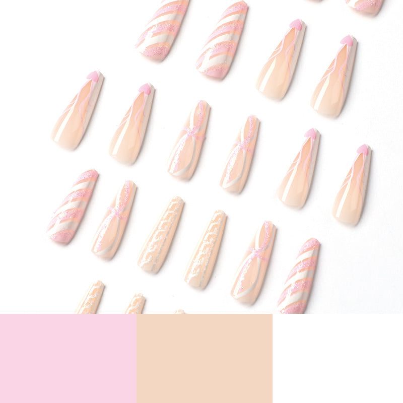 Nail Patch Wholesale Christmas Pink and White Glitter Geometric Lines Nail Patch Wholesale Nail Patch Nail Patch Wholesale｜365nails