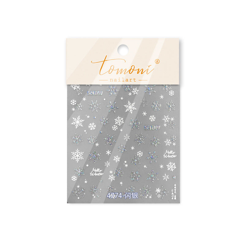 Glitter Snowflake & Winter Greeting Nail Sticker Set – "Sparkling Winter Snow"