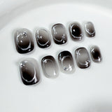 Uñas postizas hechas a mano con efecto hielo corto, con parches de cambio gradual, uñas postizas hechas a mano | 365nails