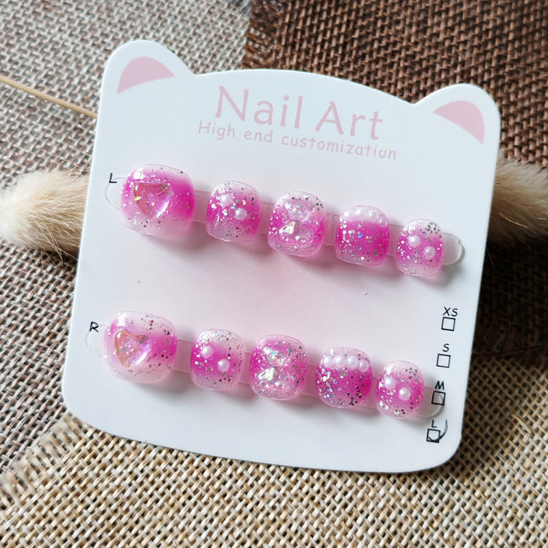 365nails-Pink Glitter Kids Series: "Sparkle Sweet Heart" – Short Square Kids Nail Art