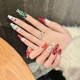 Red and Green Christmas Press‑On Nails – Santa & Gingerbread Design
