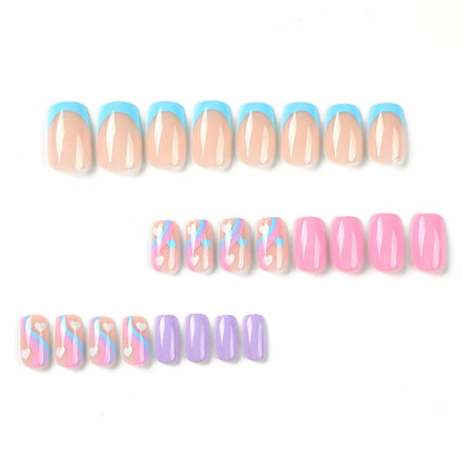 press on nails piece wholesale blue French purple nails piece multicolor wavy white love nails piece finished product wholesale nails｜365nails
