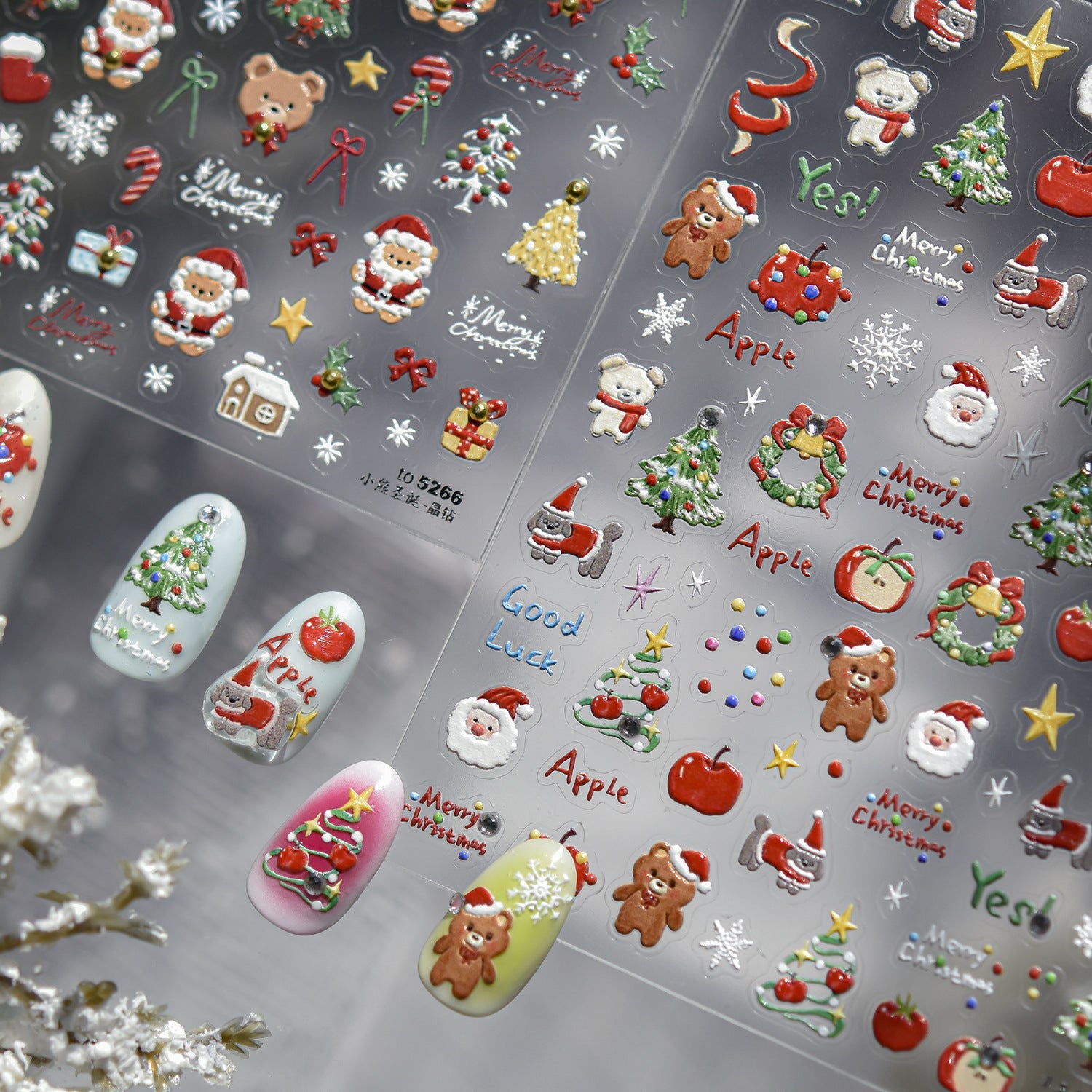 Cute Christmas Bear & Festive Doodle: "Merry Beary Christmas" – 5D Embossed Nail Sticker