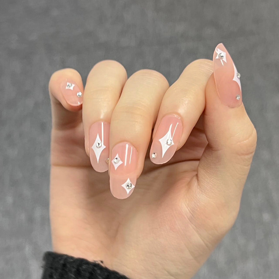 365nails: "Starlight Blush Square" – Rhinestone & Star Accent Press-on Nails