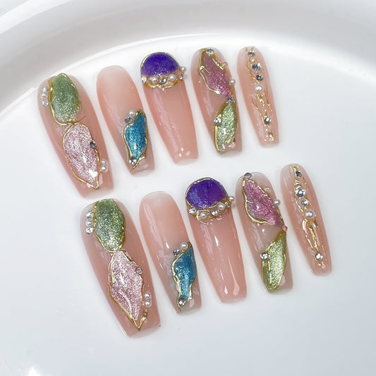 Irregular cat eye flash , icy pure medium and long handmade  sticker｜365nails