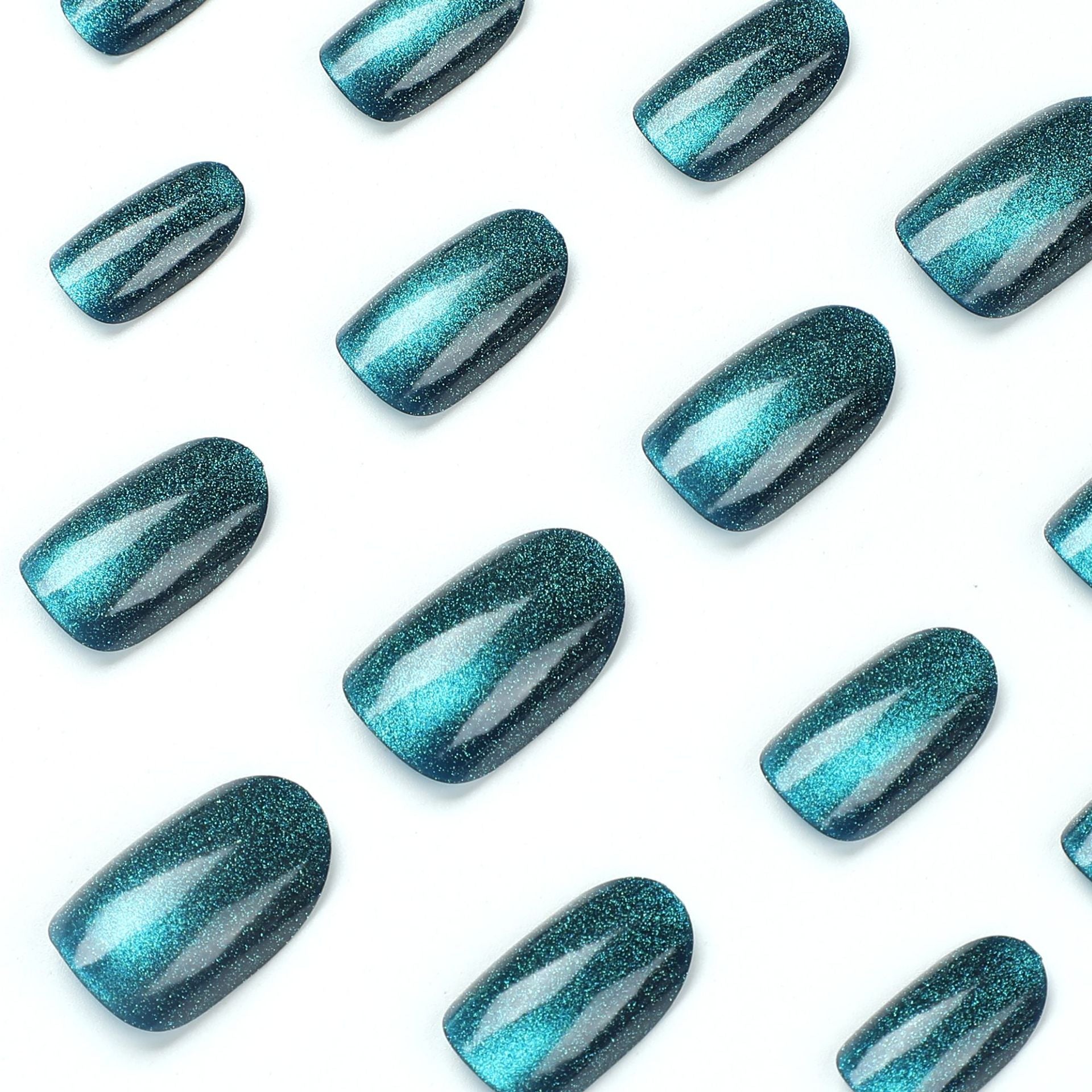 貼紙、貓眼藍短款甲片｜365nails
