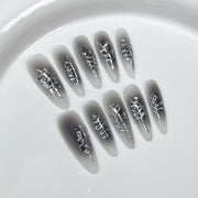 Airbrushed Black Fade Nails with Sculpted Metallic Liquid Accents