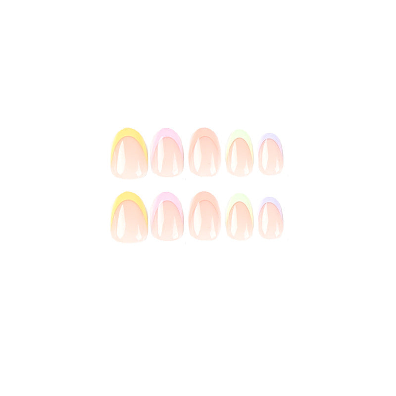 Wearable nail sticker summer multi-color French fresh rainbow wearable nail piece wholesale false nails
