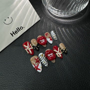 365nails: "唇膏之吻" – 3D立體唇印與絲帶 手工製 中長款 杏仁形甲片