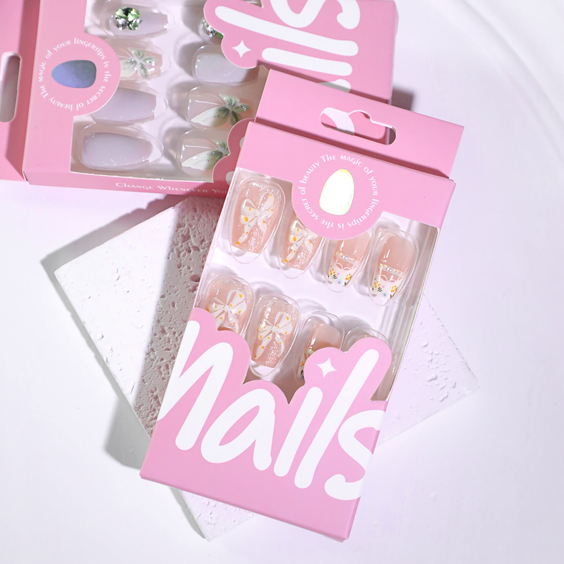 3D 蝴蝶結短款芭蕾形貓眼穿戴甲 — 熱賣｜365nails