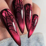 Especial para usar unhas, olho de gato vermelho, arte de unhas de Halloween, unhas pontudas ｜365nails