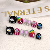 Black three-dimensional Kulomi wears cute nails, children's short nail art 3D lollipop fake nail patch