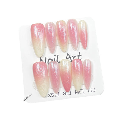 Unhas postiças simples, blush, doces, puras, brilhantes, Spice Girl, longas, feitas à mão, para usar no atacado｜365nails